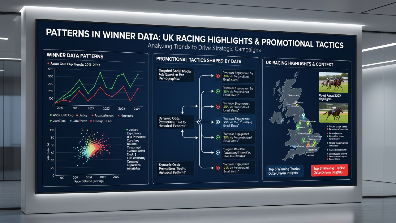 Analytical dashboard displaying winner statistics from UK racing applied to football and tennis promotional planning